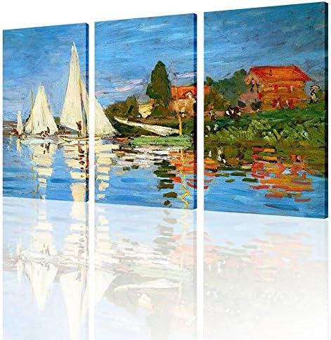 Alonline Art - Regatta בארגנטוי 3 פאנלים מאת Claude Monet | מסגרים מתוחים ממוסגרים על מסגרת מוכנה לתלייה